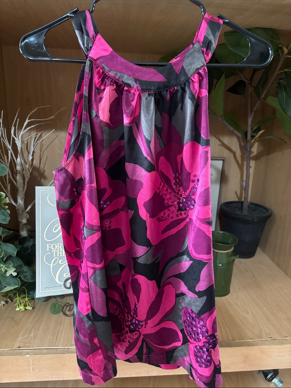 Apt. 9 Pink Floral Satin Halter Top Rhinestone Y2K Blouse Medium